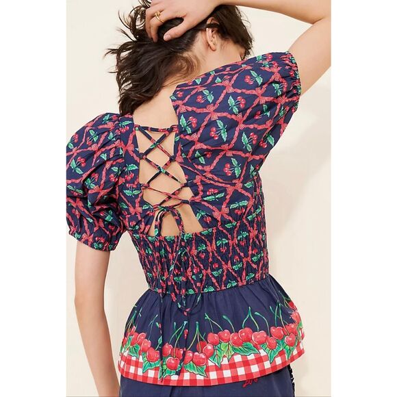 Damson Madder Allegra Puff Sleeve Blouse | Blue in 10 - Picture 2 of 11